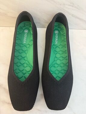 VIVAIA Margot Walker Black Knit Flats Comfort Insole Square Toe EU 38 US 7.5
